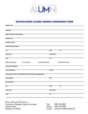 Fillable Online Nomination Form For Distinguished Alumni Awards Fax