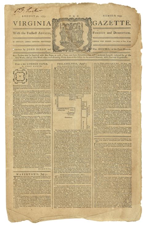 The Virginia Gazette Williamsburg August 26 1775 Journal Of The