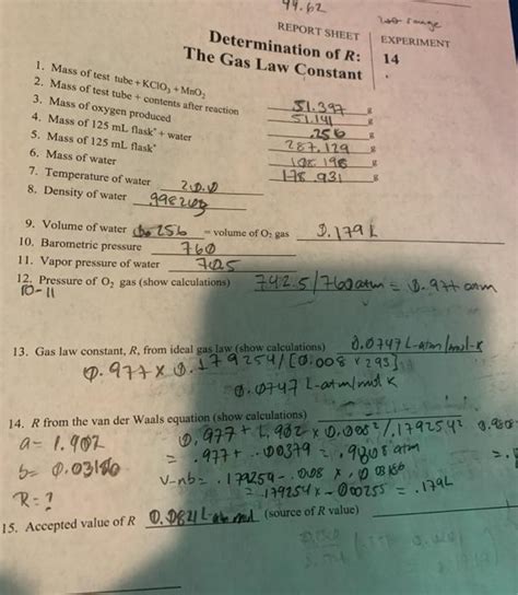 Solved REPORT SHEET Determination Of R The Gas Law Constant Chegg