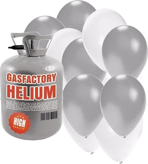 Helium Tank Met Zilver En Witte Ballonnen Bruiloft Heliumgas Met