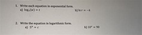 Answered 1 Write Each Equation In Exponential… Bartleby