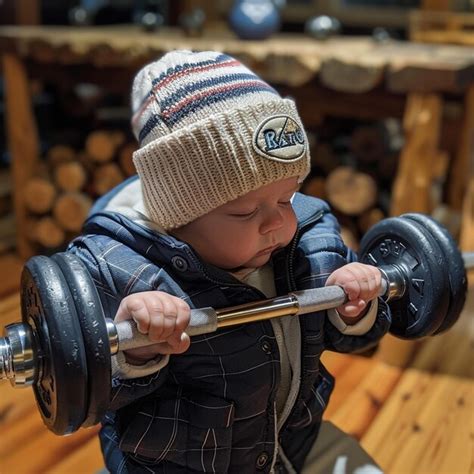 Little Boy Trying To Lift Heavy Weight In A Gym Premium Ai Generated