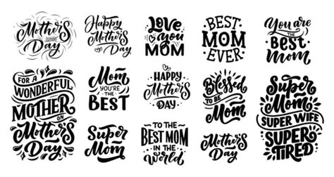 Set Mothers Day Lettering T Card Vintage Typography Great Design