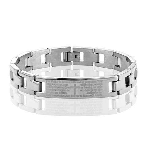 Lords Prayer Cross Bracelet For Men L Stainless Steel Bracelet