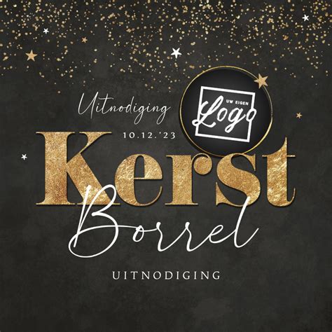 Uitnodiging Kerstborrel Krijtbord Goud Kaartje Go