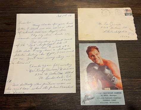 Rocky Marciano Signed Postcard Boxing Autograph Letter Of Provenance