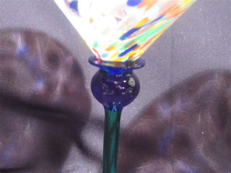 Hand Blown Art Glass Multicolor Confetti Martini Glass 7 1 2 X 5