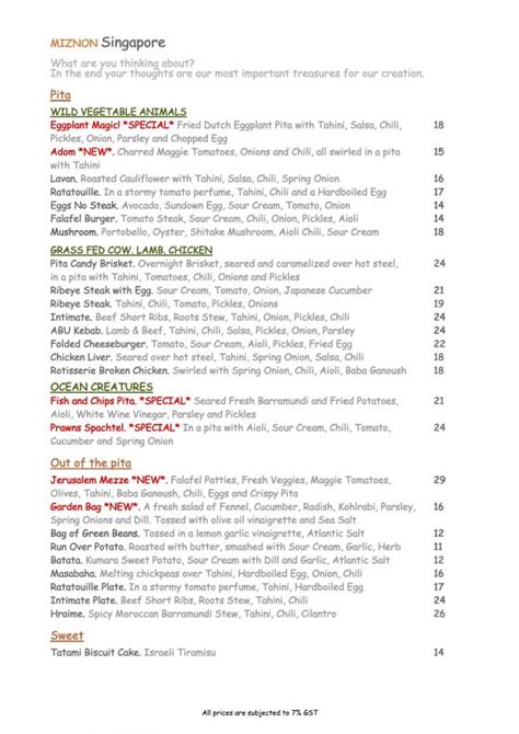 Miznon Singapore Menu Oct Updated Centralised Miznon