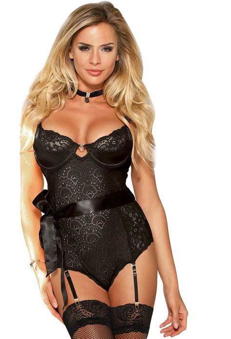 Ohyeahlady Women Plus Size Teddy Lingerie With Garter Belt Lace