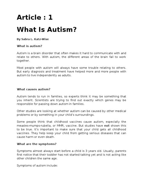 Autism Article Autism Adolescence