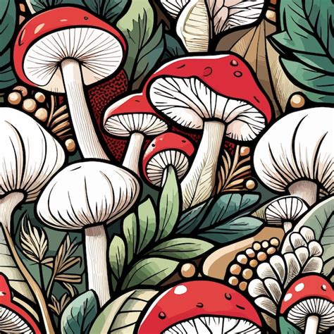 Premium Vector Vector Illustration With Mushrooms Branches Leaves And