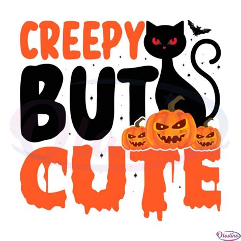 Creepy But Cute Black Cat Pumpkin SVG Digital File PNG Oladino