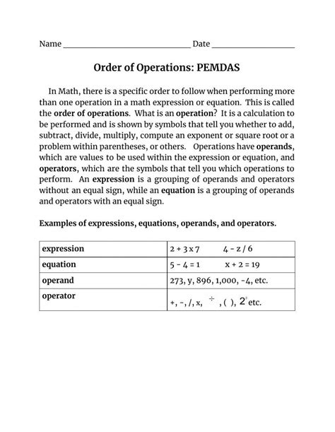 Order Of Operations Math Activity Live Worksheets