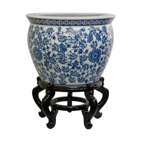 Oriental Furniture 12 In W X 85 In H Blue And White Floral Porcelain