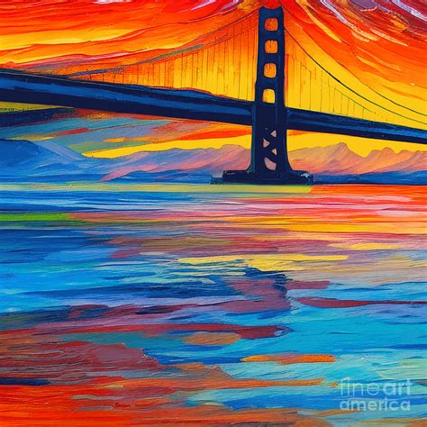 An Expressive Acrylic Painting Of San Francisco Bay Bridge Sunset Time