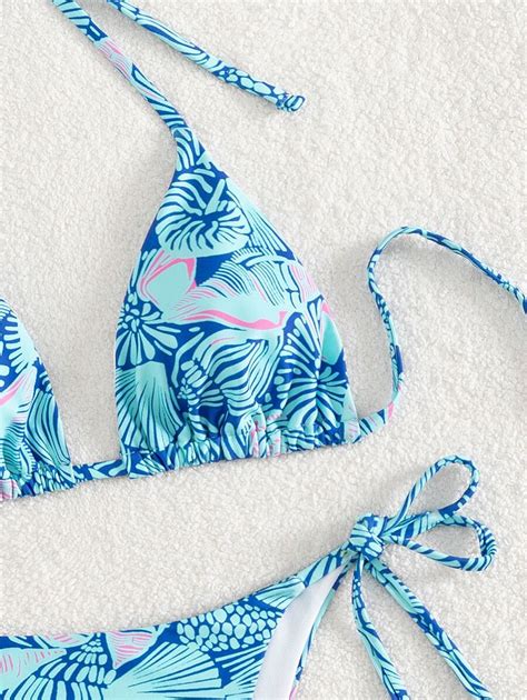 Shein Swim Conjunto De Bikini Con Estampado Integral Sujetador De