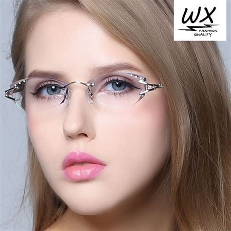 South Korea Diamond Trimming Titanium Rimless Glasses Diamond Female