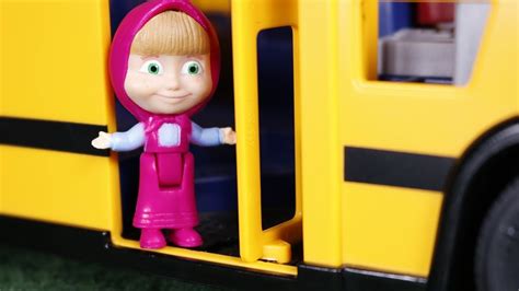 Masha And The Bear Toys 🐻 Masha Takes The School Bus Youtube