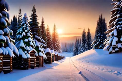 Premium AI Image | winter landscape with a cabin in the background