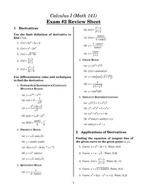 Math 141 Review For Exam 1 Math 141 Review Exam 1 Evaluate Each