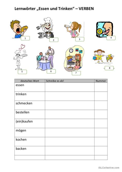 Essen Und Trinken VERBEN Allgemeine English ESL Worksheets Pdf Doc