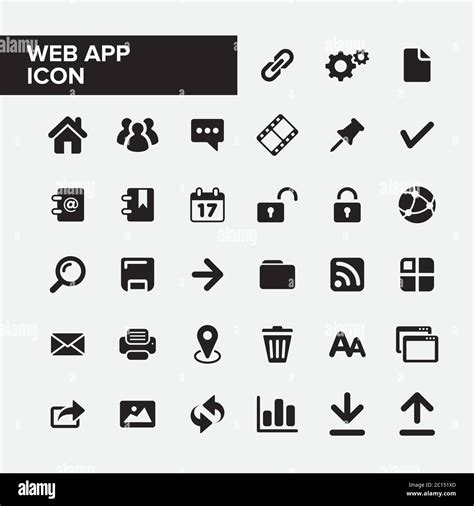 Simple flat filled basic icon elements set of web app service. Web internet app graphic ...