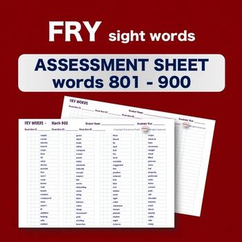 Fry Sight Words Checklist Words Assessment Sheets No Prep