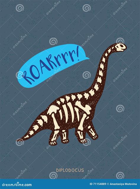 Diplodocus Skeleton Illustration Drawing Engraving Ink Line Art Vector