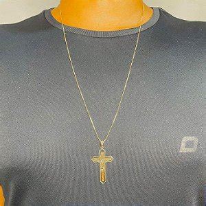 Cord O Masculino Cm Longo Fino Pingente Cruz Crucifixo Folheado