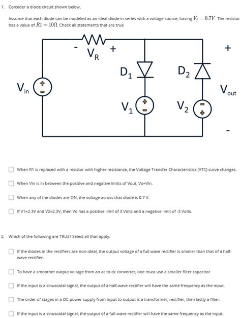 Solved Question Consider A Diode Circuit Shown Chegg