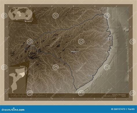 nampula mozambique sepia labelled points  cities stock