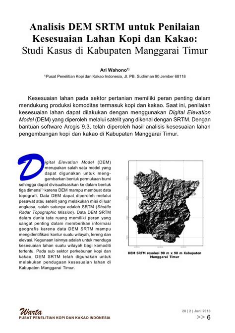 Pdf Analisis Dem Srtm Untuk Penilaian Kesesuaian Lahan Kopi