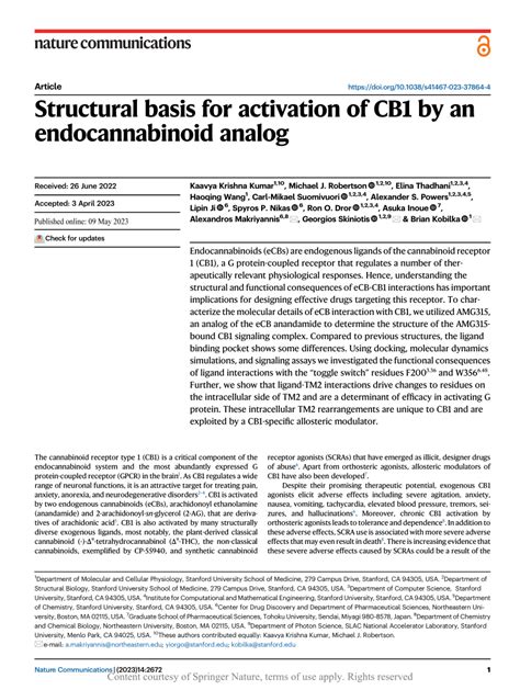 Pdf Structural Basis For Activation Of Cb By An Endocannabinoid Analog