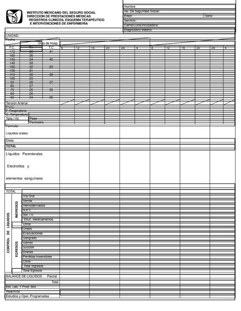 Hoja de enfermeria imss UNIDAD Fecha Días de Hosp F T T 8 12 16