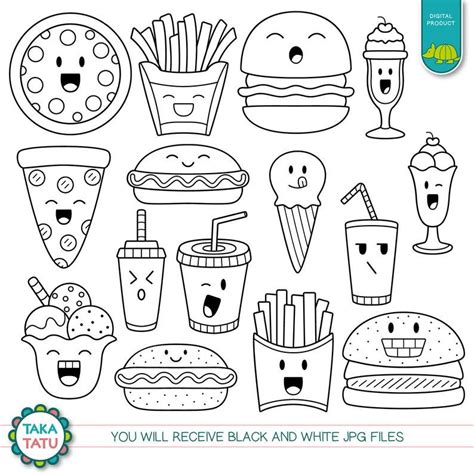 Kawaii Fast Food Digital Stamp Fast Food Clipart Cute Fast Food