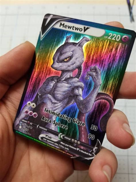 Mewtwo V Full Art Rainbow Holo Custom Orica Pokemon Card Etsy