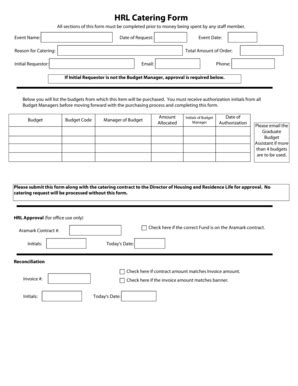 Fillable Online Student Uncw HRL Catering Form UNCW Faculty And Staff