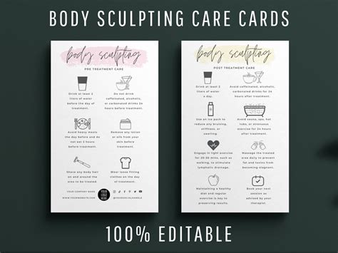 Editable Body Sculpting Pre And Post Care Template Body Contouring Aftercare Card Printable Body