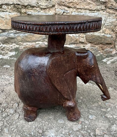 African Carved Elephant Table