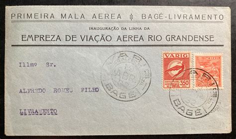 1932 Bage Brazil Airmail First Flight Cover Ffc To Livramento Varig