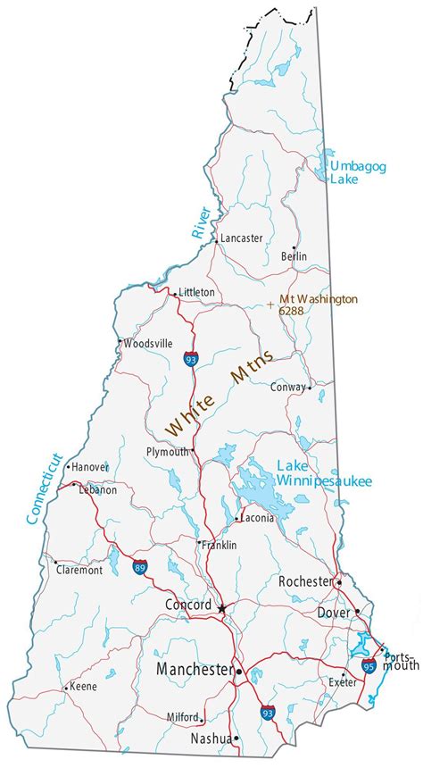 Map of New Hampshire - Cities and Roads - GIS Geography