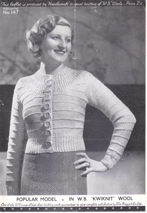 Free Vintage Knitting Pattern “a Popular Model” 30s Ladies Yoke Cardigan Vintage Knitting