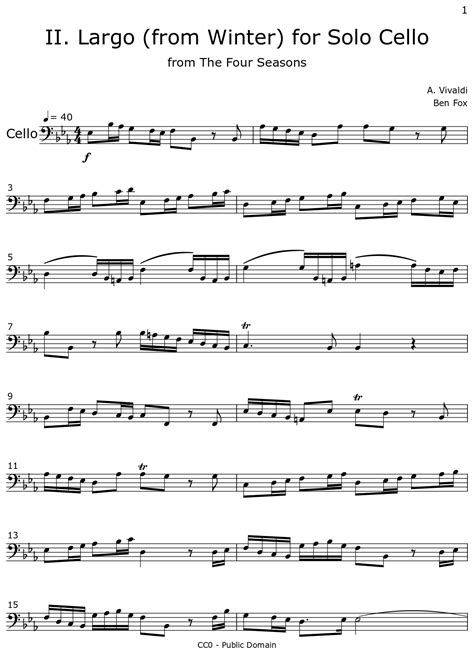 Ii Largo From Winter For Solo Cello Sheet Music For Cello