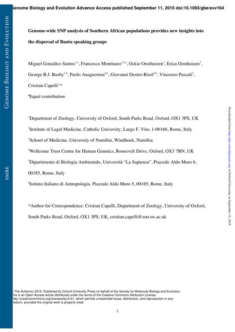 Pdf Genome Wide Snp Analysis Of Southern African Populations Provides