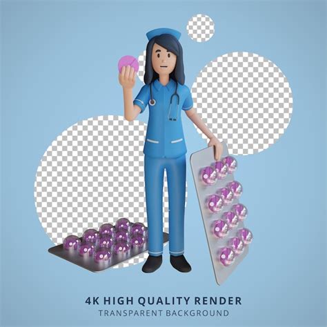 Premium Psd Nurse Holding Medicine Tablets D Character Illustration