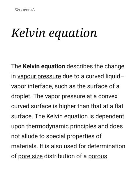 kelvin equation vapor pressure curved interfaces