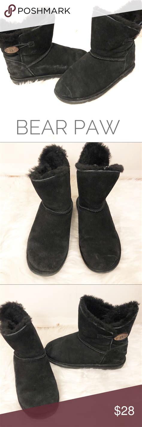 Bearpaw Black Suede Sherpa Faux Fur Ankle Boots Bearpaw Black Suede