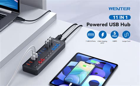 Amazon Powered USB 3 0 Hub Wenter 11 Port Hub Splitter 7 Faster