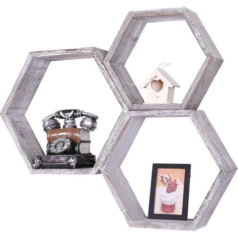 Tablettes Murales Rustiques Hexagonales Flottantes Lot De 3 Grandes