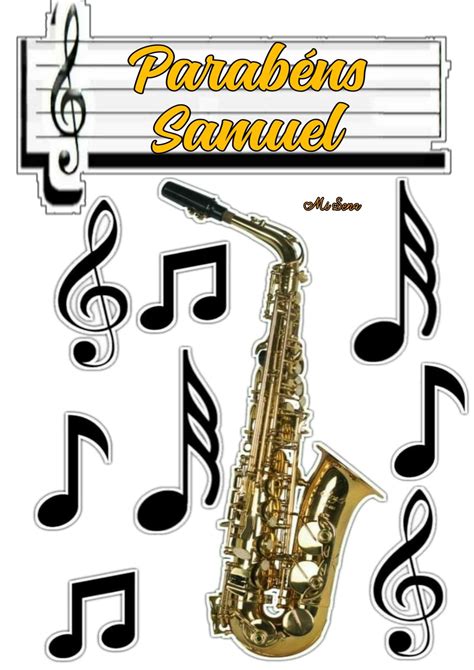 Saxofone Em 2021 Notas Musicais Toppers De Bolo Topper De Bolo